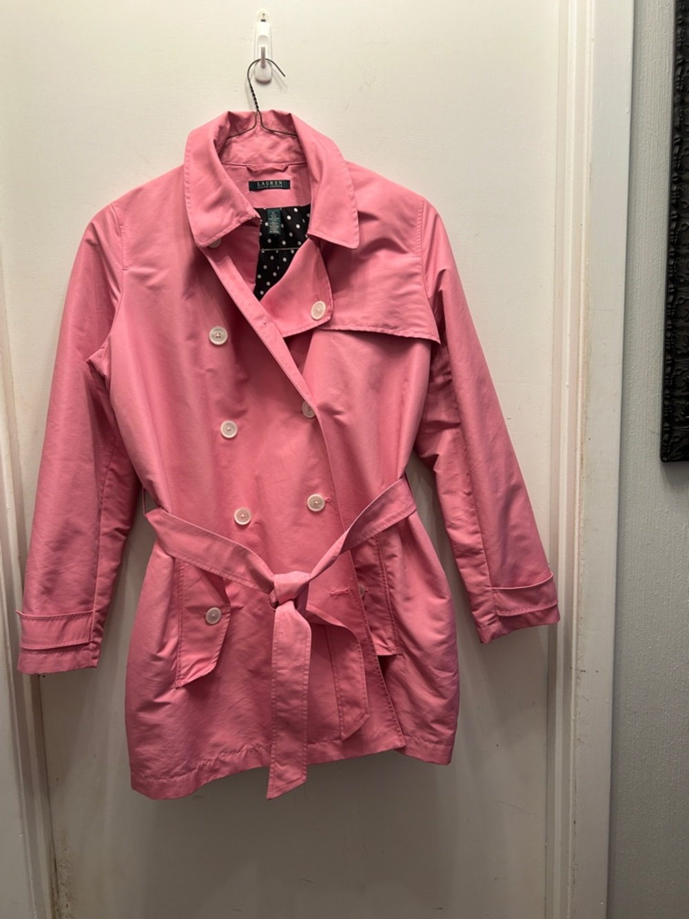 Ralph Lauren Roses Pink Double-Breasted Trench Raincoat with Belt
